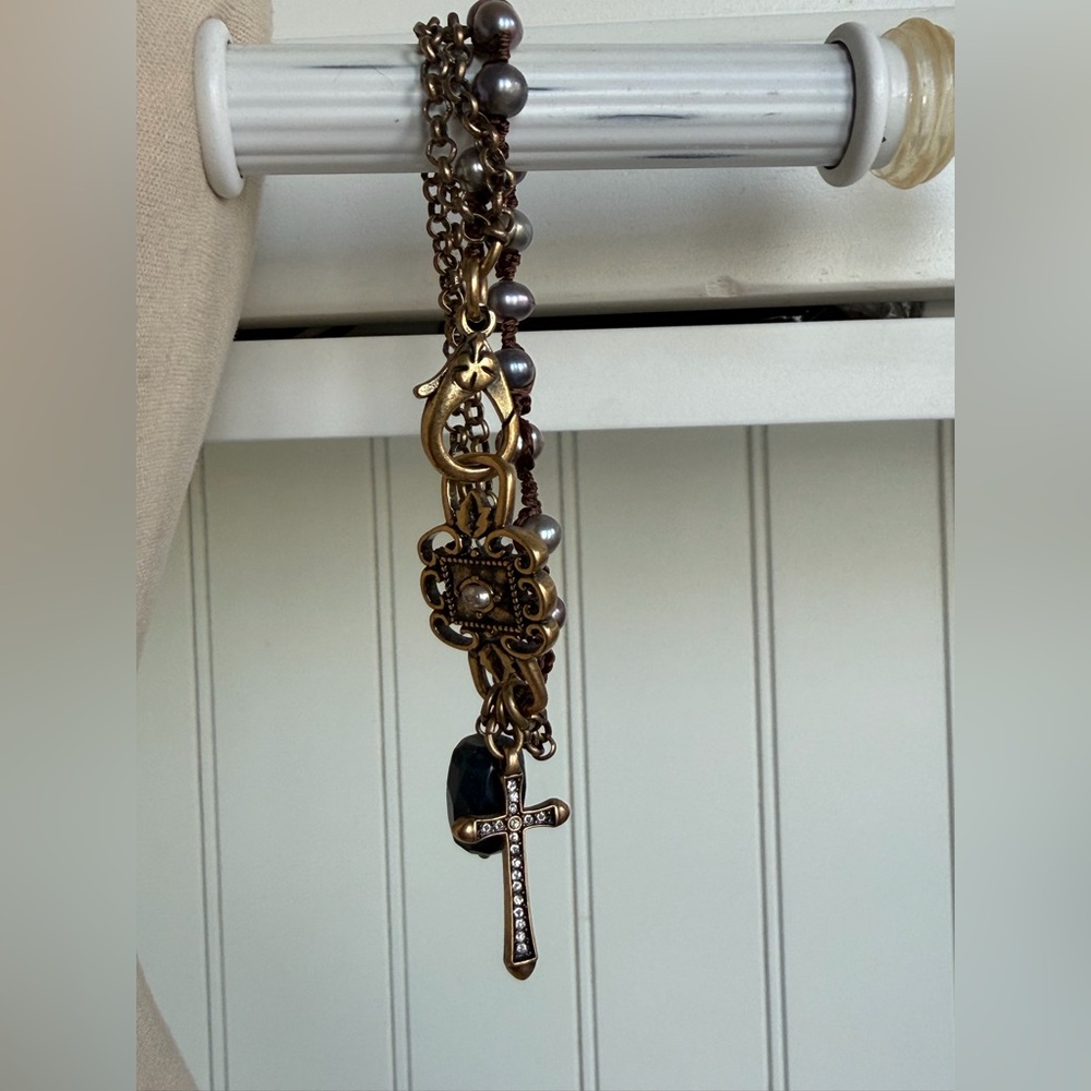 Lucky Brand Bronze and Pearl with Cross Charm Bracelet - Picture 2 of 7
